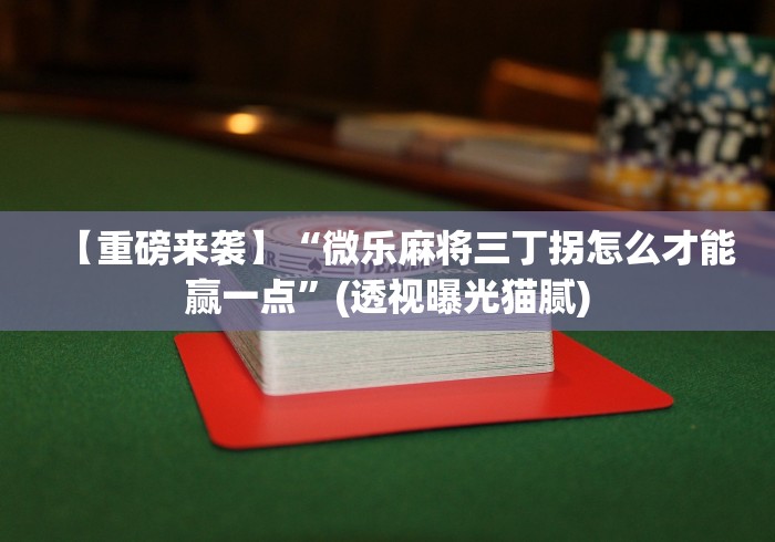 【重磅来袭】“微乐麻将三丁拐怎么才能赢一点”(透视曝光猫腻)
